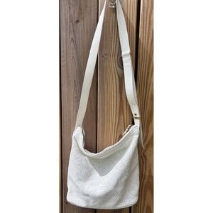 Talbots White Hobo Perforated Paisley Design Leather Bag